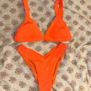 Neon Orange Triangle Bikini Set OneOne Swimwear